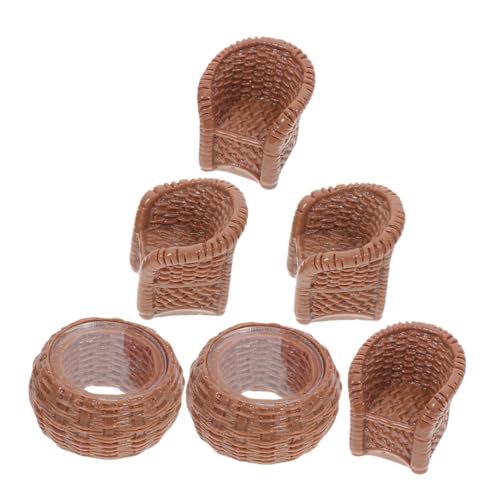 GALPADA 1 Satz Simulierter Bambus -Tisch Und Stuhlset Gartenmöbel Für Puppenstuben Puppenhauszubehör Holzpuppenhausmöbel Mini-möbelstütze Bank Miniatur Puppenhaus-holzbank Harz von GALPADA