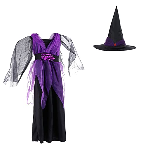 GALPADA Für Kinder Halloween Hexenkleid Mit Hut Kinder Cosplay Hexenkostüm Mädchen Rollenspiele von GALPADA