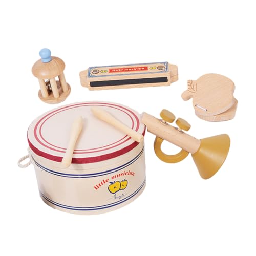 GALPADA 1 Set Kinder Musikinstrumente Set Holztrommel Trompeten Glocken Kastagnetten Mundharmonika Musik Für Kleinkinder Sensorische Fähigkeiten Früherziehung von GALPADA