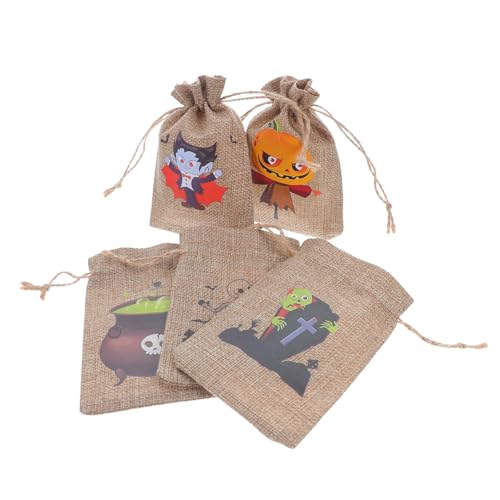 GALPADA 10 Stück Halloween Süßigkeitensäcke aus Robustem Jutesackleinen Mittelgroße Kordelzug Geschenktüten für Party Goodie Bags Wiederverwendbar für Süßigkeitenverteilung und von GALPADA