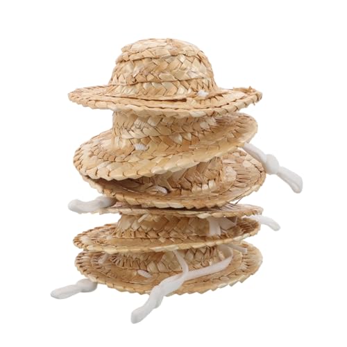 GALPADA 10 Stück Mini Strohhüte für Puppen Handgewebte Mexikanische Sombreros Strapazierfähige DIY Bastelaccessoires Sommerliche Puppendekorationen mit Kinnband für Puppenhaus und Party von GALPADA