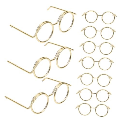 GALPADA 10 Stück Teiliges Mini Metallbrillen für Puppen Goldfarbene Runde Rahmenlose Dekorationsbrillen Leichte Puppenaccessoires zum Basteln und Ankleiden Kreative Sonnenbrillen für von GALPADA