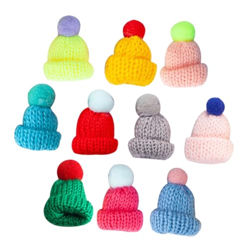 GALPADA 10 Stück Teiliges Mini Strickmützen Weihnachtsmütze mit Bommel Handgestrickt Bunte Miniatur Häkelmütze für DIY Schmuck Puppen Weihnachtsbaumdekoration Basteln und Geschenke von GALPADA