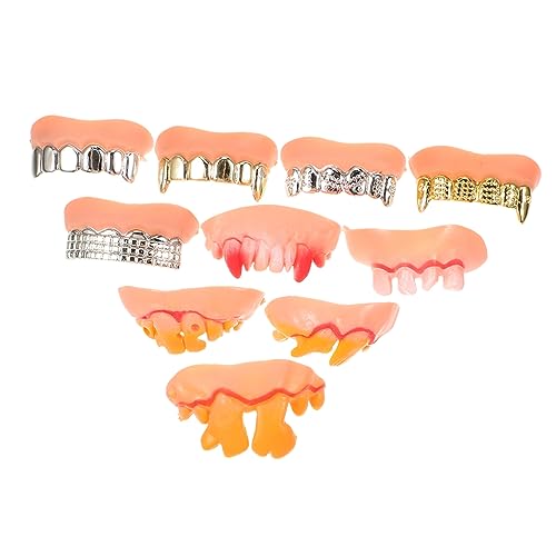 GALPADA 10 Teiliges Lustige Halloween Party Falsche Zähne Realistische Vampirzähne Haut und Metallfarben Bequemes Cosplay Zubehör für Kostüm und Maskenbälle von GALPADA
