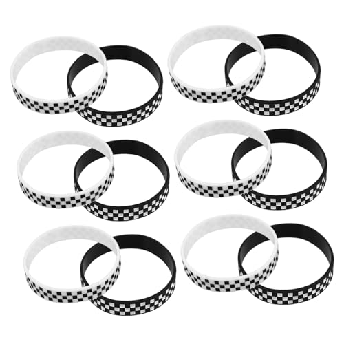 GALPADA 12 Stück Teiliges Karierte Silikonarmbänder in Schwarz und Weiß Stylische Racing themen Wristbands mit Markantem Schachbrettmuster für Sportevents und Partys Leichte Robuste von GALPADA