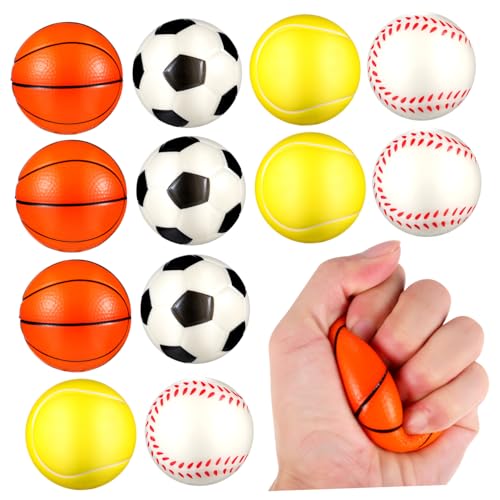 GALPADA 12 Stück Teiliges Kleine PU Stressbälle Sport mit Fußball Basketball Baseball und Tennis Weiche Squeeze Bälle zur Stressbewältigung Kinderspielzeug von GALPADA