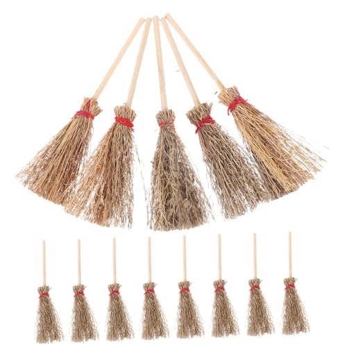 GALPADA 12 Stück Teiliges Mini Hexenbesen Halloween Deko mit Rotem Band Große Strohbesen Requisiten für Hexen Kostüm und Party Langlebige Hängedekoration für Erwachsene von GALPADA