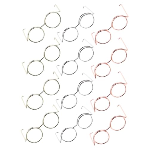 GALPADA 12 Stück Teiliges Puppenbrillen aus Kupferdraht Mini Dekobrillen ohne Gläser in Roségold Silber und Gold Robustes Puppenzubehör für Kreatives Basteln und Puppendekoration von GALPADA