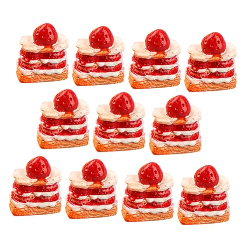 GALPADA 12 Stück Teiliges Puppenhaus Mini Dessert Set mit Miniatur Erdbeer Sahne Kuchen Detailreiches Miniatur Lebensmittel Modell Bunte Dekoration für Puppenhaus und DIY Zubehör von GALPADA