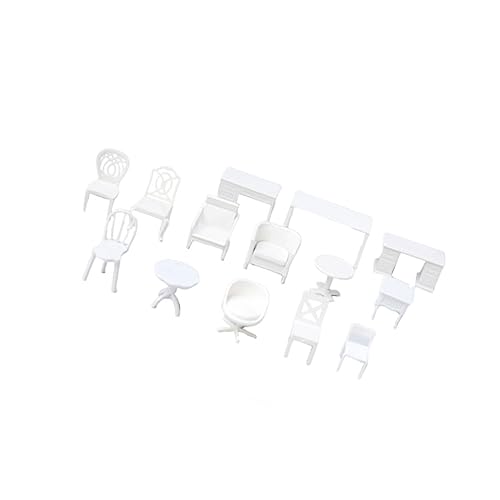 GALPADA 14 Teiliges Mini Möbelmodell Innenmöbel Puppenhaus Möbelmodelle Mini Möbel Mini Tisch Set Puppenhaus Möbelmodell Mini Tisch Stuhl Schreibtisch Weiß von GALPADA