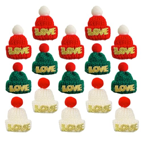 GALPADA 15 Stück Teiliges Mini Weihnachtsmützen DIY Gestrickte Mini Hüte in Rot Grün Weiß Vielseitige Weihnachtsdeko für Basteln Partyaccessoire und Festliche Tischdekoration von GALPADA