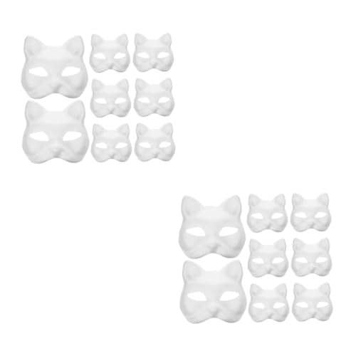 GALPADA 16 Stck. Teiliges Weiße Katzen Masken aus Umweltfreundlichem Papierpulp zum Bemalen Leichte DIY Masken für Karneval Kostümparty Rollenspiel für Damen und Herren von GALPADA