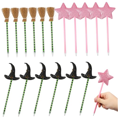 GALPADA 18 . Teiliges Kugelschreiber mit Hexenhut Besen Sternmotiv Bunte Party Stifte für Halloween und Valentinstags Geschenke Niedliche Cartoon Designs für Schule und von GALPADA