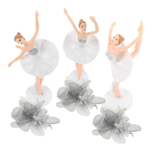 GALPADA 1Satz Ballerina Kuchendekoration Set Teiliges Elegantes Adornment Set mit Weißen Ballerina Figuren und Grauen Tüllblüten für Kreative Kuchendekorationen von GALPADA
