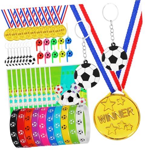 GALPADA 1Satz Fußball Partygeschenkset Medaillen Handgelenkbänder Pfeifen Schlüsselanhänger für Fußballpartys und Feierlichkeiten Kompakte und Auffällige Designs von GALPADA