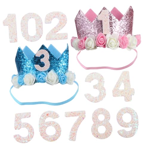 GALPADA 2 Sätze Geburtstagskrone DIY Zahlen Pastell Rosa und Niedliche Geburtstagsmütze für Mädchen Jungen Party Deko Foto Requisite für Kindergeburtstag von GALPADA
