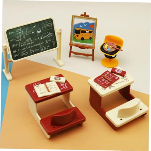 GALPADA 2 Sätze Miniatur Klassenzimmer Dekoration mit Realistischer Tafel und Möbeln Mini Puppenhaus Zubehör DIY Bastelset für Miniaturhäuser und Spielzeugzimmer Geeignet für Kindergarten von GALPADA