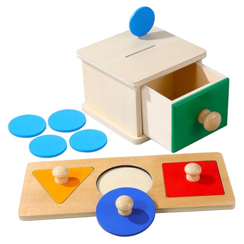 GALPADA 2 Satz Montessori Holzspielzeug Teiliges mit Münzbox und Bunten Geometrischen Puzzles Pädagogisch für Kleinkinder Fördert Formen und Farberkennung Motorische Fähigkeiten und von GALPADA