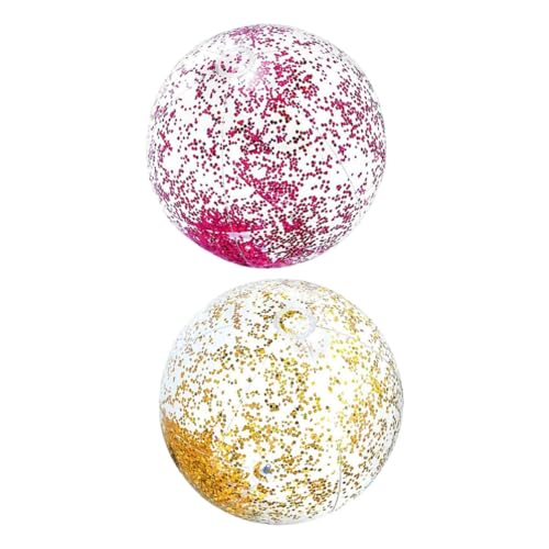 GALPADA 2 Stück Aufblasbarer Glitzer Strandball Leuchtendes Partyspielzeug für Robustes PVC Material für Strand und Poolaktivitäten Pumpe für Junge Mädchen Zufällige Farbe Zufällige Farbe von GALPADA