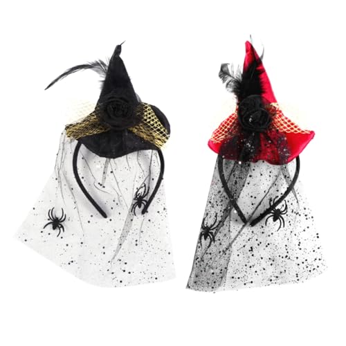 GALPADA 2 Stück Halloween Dekoration Zubehör Hexenhut Haarreif mit Spinnennetz Leicht und Bequem für Kostümpartys und Feiertagsoutfits Schwarz und Weinrot von GALPADA