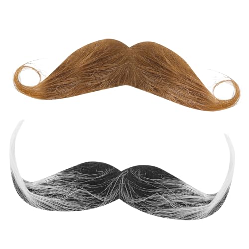 GALPADA 2 Stück Künstlicher Schnurrbart Realistischer Fake Schnurrhaar mit Kleber Halloween Party Cosplay Zubehör Bequemer Sitz Natürliche Optik Schwarz und Braun für Kostüm und GALPADA 2 Stück Künstlicher Schnurrbart Realistischer Fake Schnurrhaar mit Kleber Halloween Party Cosplay Zubehör Bequemer Sitz Natürliche Optik Schwarz und Braun für Kostüm und von GALPADA