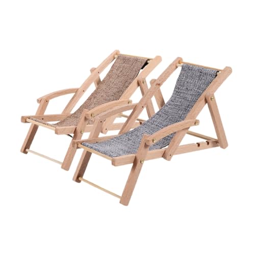GALPADA 2 Stück Miniatur Holz Liegestuhl Strandstuhl Modell Puppenhaus Möbel Dekoration Zubehör für DIY Puppenmöbel von GALPADA