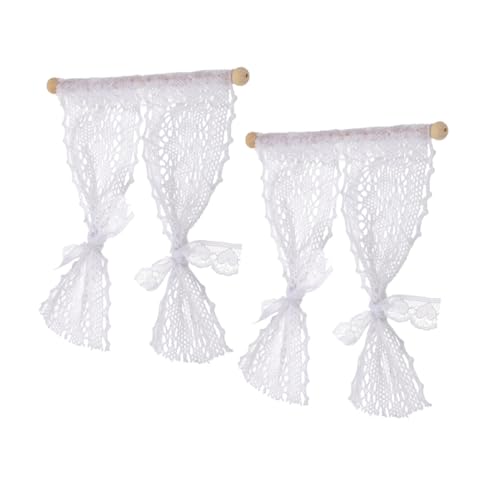 GALPADA 2 Stück Miniatur Puppenhaus Gardinenschals Filigraner Spitzenvorhang Realistische Mini Fensterdeko Leicht und Kompakt für Puppenhaus Zubehör und Fotorequisiten von GALPADA