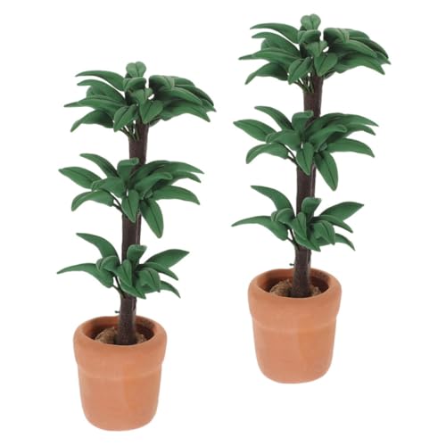 GALPADA 2 Stück Miniatur Puppenhaus Pflanzen Teilig Realistische Bonsai Topfpflanzen aus Resin Langlebige DIY Mini Garten Dekoration für Puppenhaus Wohnzimmer und Garten Zubehör von GALPADA