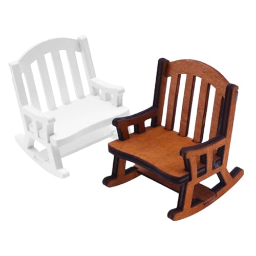 GALPADA 2 Stück Miniatur-Schaukelstuhlmöbel puppenhaus schaukelstuhl Holz Schaukelstuhl Puppenhaus Accessoire Unterstützung unser Desktop-Ornament Modell für Puppenhausmöbel Birke Coffee von GALPADA