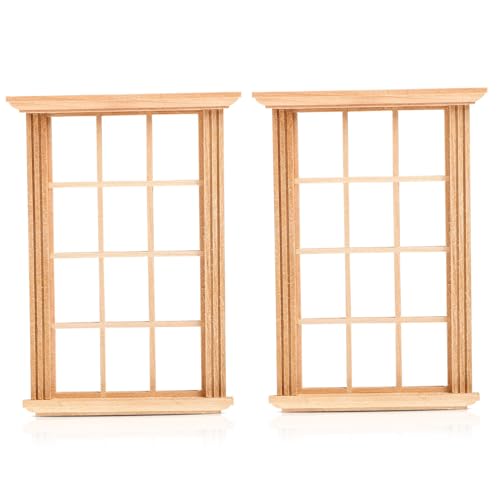GALPADA 2 Stück Puppenhausmodell Kleines Miniatur Puppenhaus Kit Mini Fensterrahmen Modellmaterial Miniatur Fensterzubehör Fensterrahmen Basteldekor Kleine Möbel Holz von GALPADA