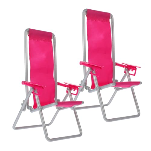 GALPADA 2 Stück Simulation Strandstuhl Mini Strandklappstühle Puppenhaus Liegestuhl Zubehör Und Möbel Übergroße Füße Faltbare Stranddekor Strandstühle Kleines Strandmodell Rot von GALPADA