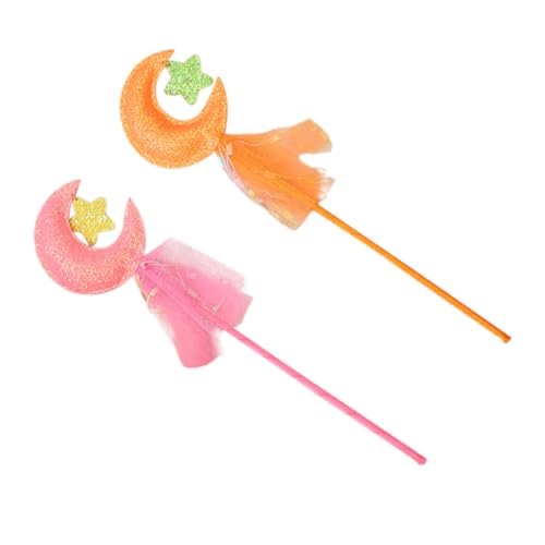 GALPADA 2 Stück Teiliges Feenstab mit Mond und Sternform Glitzernder Zauberstab in Orange und Netzbesetzter Leuchtender Performance Stab für Bühnenauftritte und Partyspaß von GALPADA