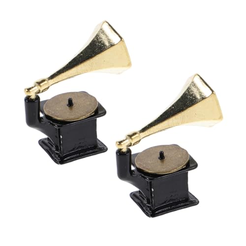 GALPADA 2 Stück Teiliges Miniatur-Phonograph Modell Retro Vintage Plattenspieler Puppenhaus Dekoration Miniatur Schallplattenspieler Figurine für Tisch und Sammler von GALPADA