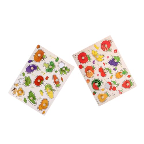 GALPADA 2 Stück Teiliges Montessori Holz Steckpuzzle Obst Gemüse Frühkindliches Lernspielzeug zur Hand Augen Koordination Robustes Pädagogisches Steckbrett für Jungen und Mädchen von GALPADA