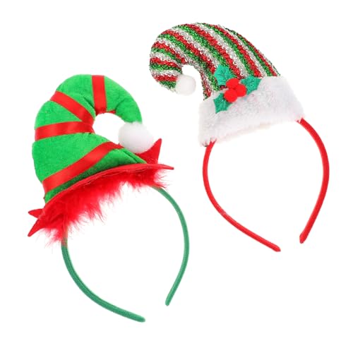 GALPADA 2 Stück Weihnachts Haarreif Teiliges mit Elfsmütze und Gestreiftem Kleeblatt Leichtes Langlebiges Haarschmuck Weihnachten für Festival Party Cosplay und Familienfeier von GALPADA