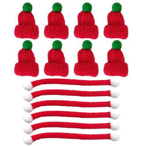 GALPADA 20 Stück Teiliges Mini Strickmützen und Schals für Weihnachten Handgestrickte Rote Wollmütze mit Grünem Bommel und Rotem Schal DIY Dekoration für Basteln Party und Geschenkideen von GALPADA