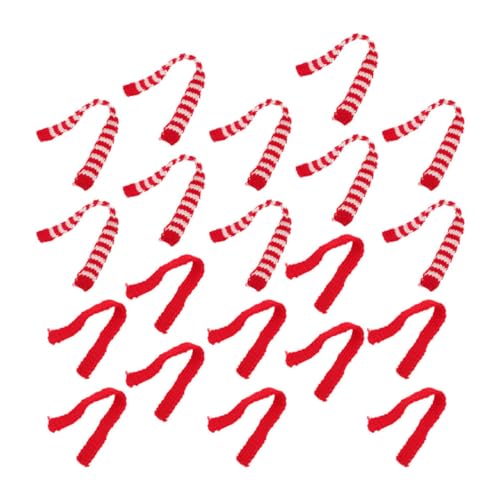 GALPADA 20 Stück Teiliges Mini Wollschals für Spielzeugfiguren Rote und Weiße Streifen Leichte Weiche Party Dekoration für Vielseitig Einsetzbar als Puppenzubehör und Festtagsdeko von GALPADA