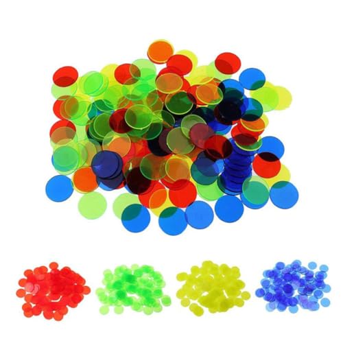 GALPADA 200 Stück Transparente Bunte Bingo Chips Plastik Zählchips Farbige Zähler für Mathe Lernen und Bingo Spiel Zubehör Kinderzählmarken Kunststoff Spielchips Bunt von GALPADA