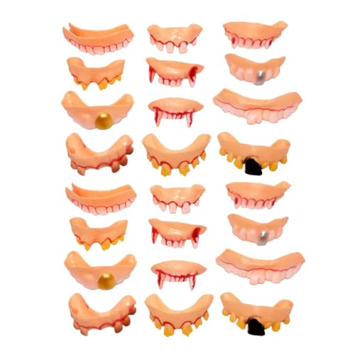 GALPADA 24 Stück Teiliges Halloween Kostüm Zubehör Fake Zähne Verschiedene Styles Simulation Zombie Gebiss Flexible Kunststoffgebisse für Gruselige Horror Party Dekoration und von GALPADA