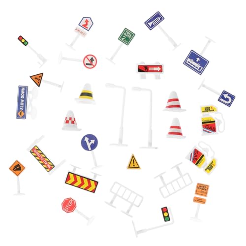 GALPADA 28 Stück Teiliges Verkehrszeichen Spielset Mini Straßenverkehrsschilder Realistisch Pädagogisch DIY Modell für Kindergarten Verkehrssicherheit Rollenspiel von GALPADA
