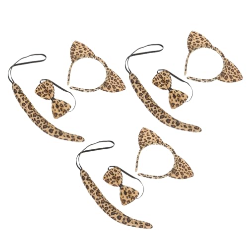 GALPADA 3 Sätze Teiliges Katzenohren-cosplay-set für Stirnband Fliege und Niedliches Tierkostüm Zubehör für Fasching Halloween Kostümparty und Fotorequisiten in Gelb-leopardmuster von GALPADA