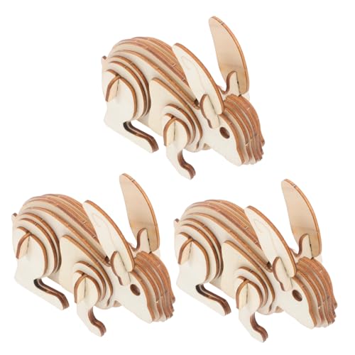 GALPADA 3 Stück DIY Holz Rabbit Modell zum Basteln für Erwachsene Tierisches Puzzle zum Kreativen Gestalten von GALPADA