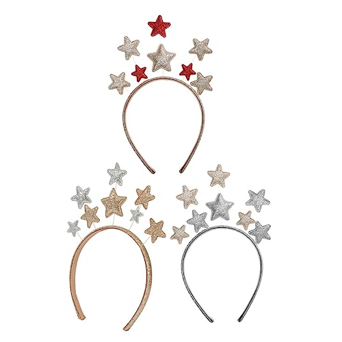 GALPADA 3 Stück Haarreifen mit Fünfzackigem Stern Dekorative Stirnbänder für Partys Glitzerndes Kopfband Gold Silber und Rot für Kostüm Karneval und Feiertage von GALPADA