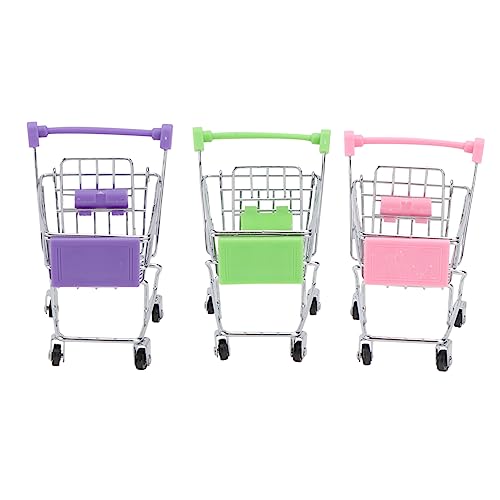 GALPADA 3 Stück Mini Einkaufswagen Teiliges für Pretend Play Trolley und Grün aus Metall mit Elektroplattierung für Kreative Rollenspiele Aufbewahrung für oder Bürobedarf von GALPADA