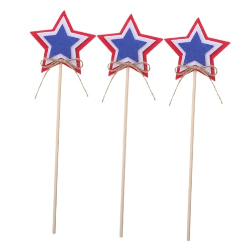 GALPADA 3 Stück Teiliges Independence Day Holz Feenstäbe mit Sternmotiv Leichte Handgefertigte Dekorationen aus Filz und Holz für Festliche Partys und Kinderfeiern von GALPADA