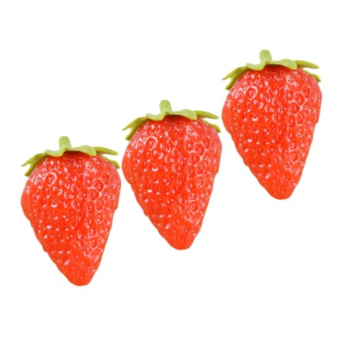 GALPADA 3 Stück Teiliges Künstliche Erdbeeren aus Weichem PVC Realistische Nachbildung mit Zarten Hellgrünen Blättern Dekorative Früchte für DIY Fotografie Requisiten und von GALPADA