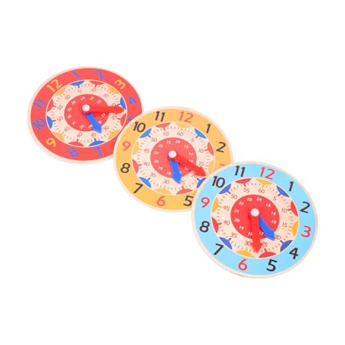 GALPADA 3 Stück Teiliges Lernuhr aus Sicherem Holz Verstellbare Bunte Zeiger Fördert Zeitverständnis Zahlen Farberkennung für Vorschule und Kognitive Entwicklung von GALPADA