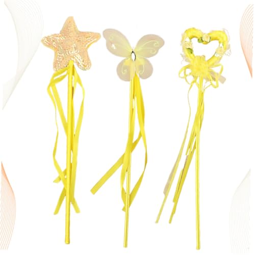 GALPADA 3 Stück Teiliges Mädchen Magische Stäbe mit Herz und Glänzend Gelbe Party Wands für Geburtstag Cosplay und Märchenmotto von GALPADA