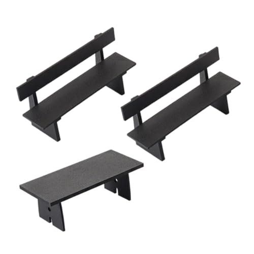 GALPADA 3 Stück Teiliges Miniatur Puppenhaus Möbel Set mit Schwarzer Bank und Tisch Kompakt und Vielseitig für Puppenhaus Dekoration Gartenstuhl Accessoire für Kleine Räume und von GALPADA