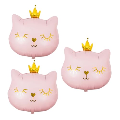 GALPADA 3 Stück Teiliges Set Aluminiumfolie Luftballons Kronen Katzen Bedruckte Katzenparty Deko Niedliche Geburtstagsdekoration für Mädchen Stilvolle Katze Themen Zubehör von GALPADA